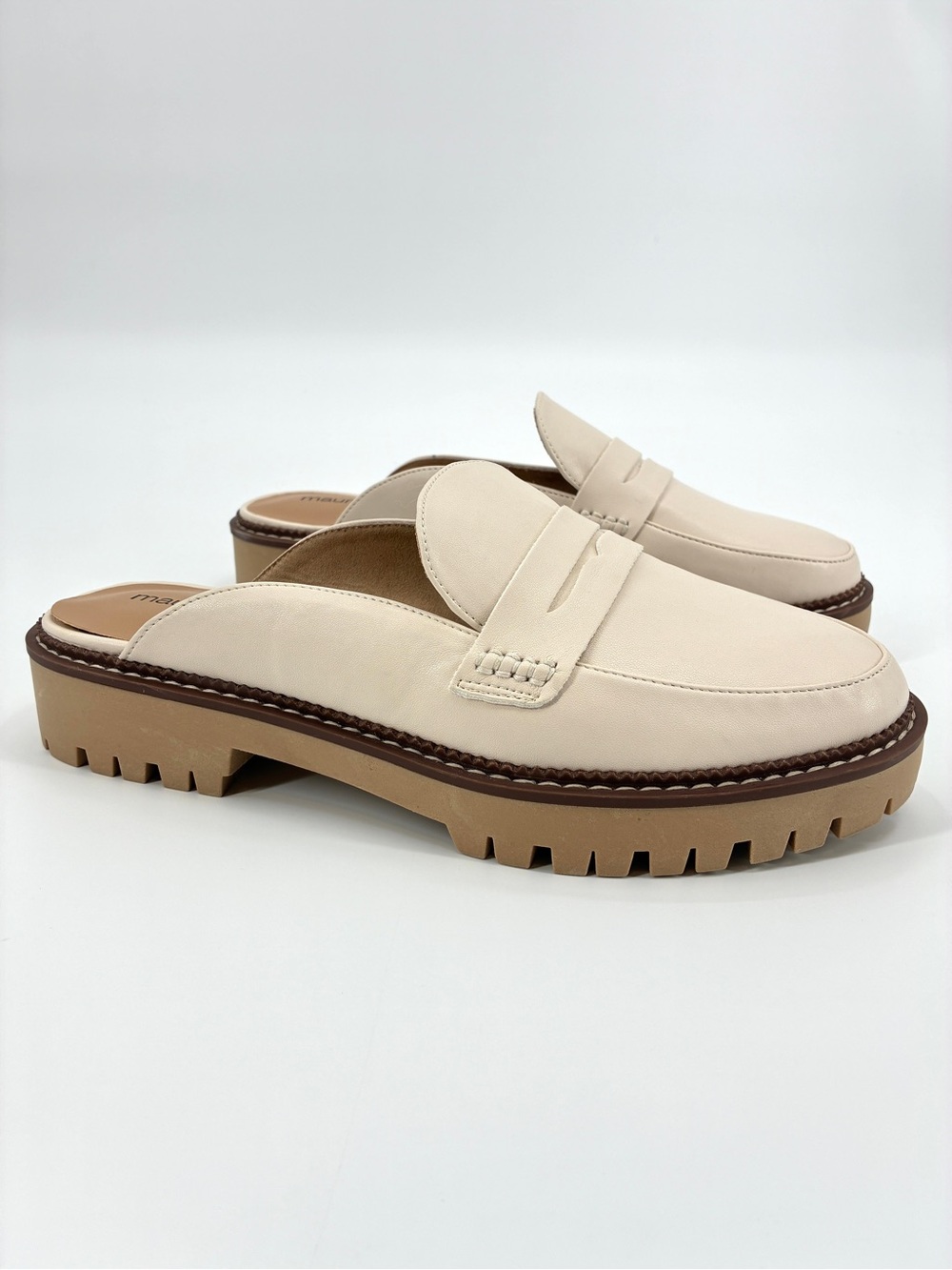 Maurices Women Slip On Penny Loafers Mules Chunky Lug Sole Preppy Ivory Size 9.5